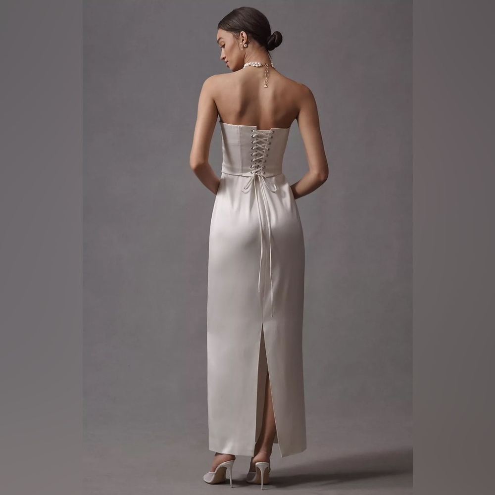 NEW Reformation Ariyah Corset Satin Maxi Dress Ivory Bridal | US 0 UK 4 - Picture 3 of 14